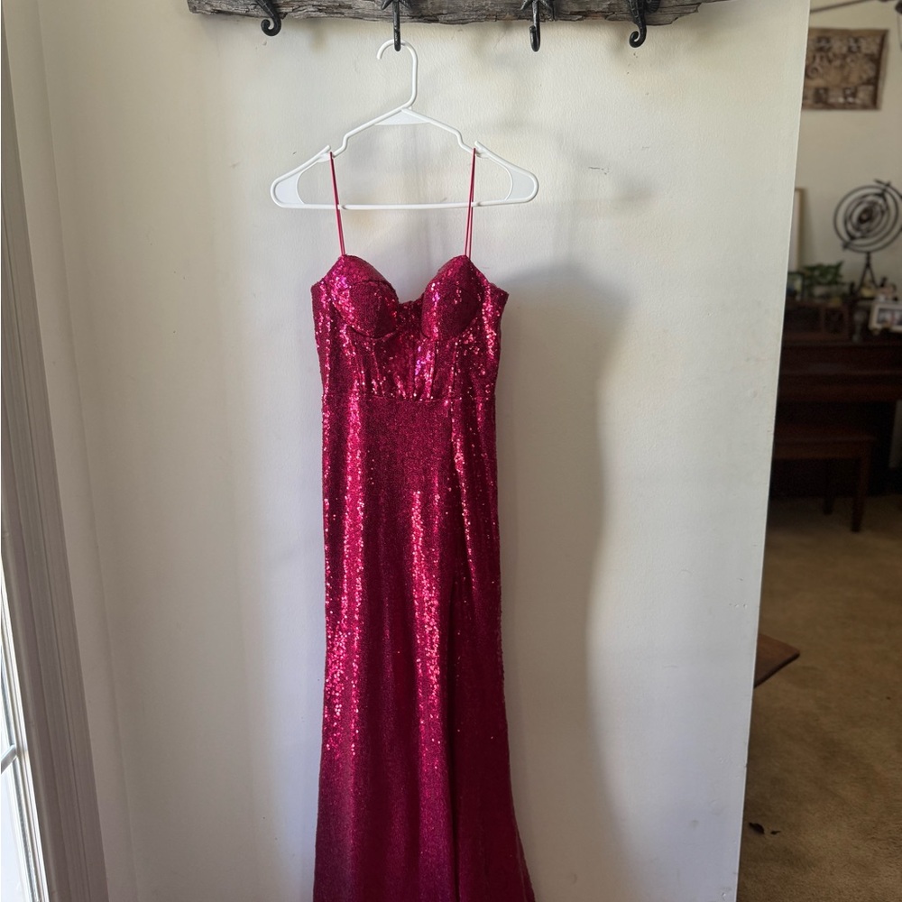 Elegant Pink Sequin Prom Dress